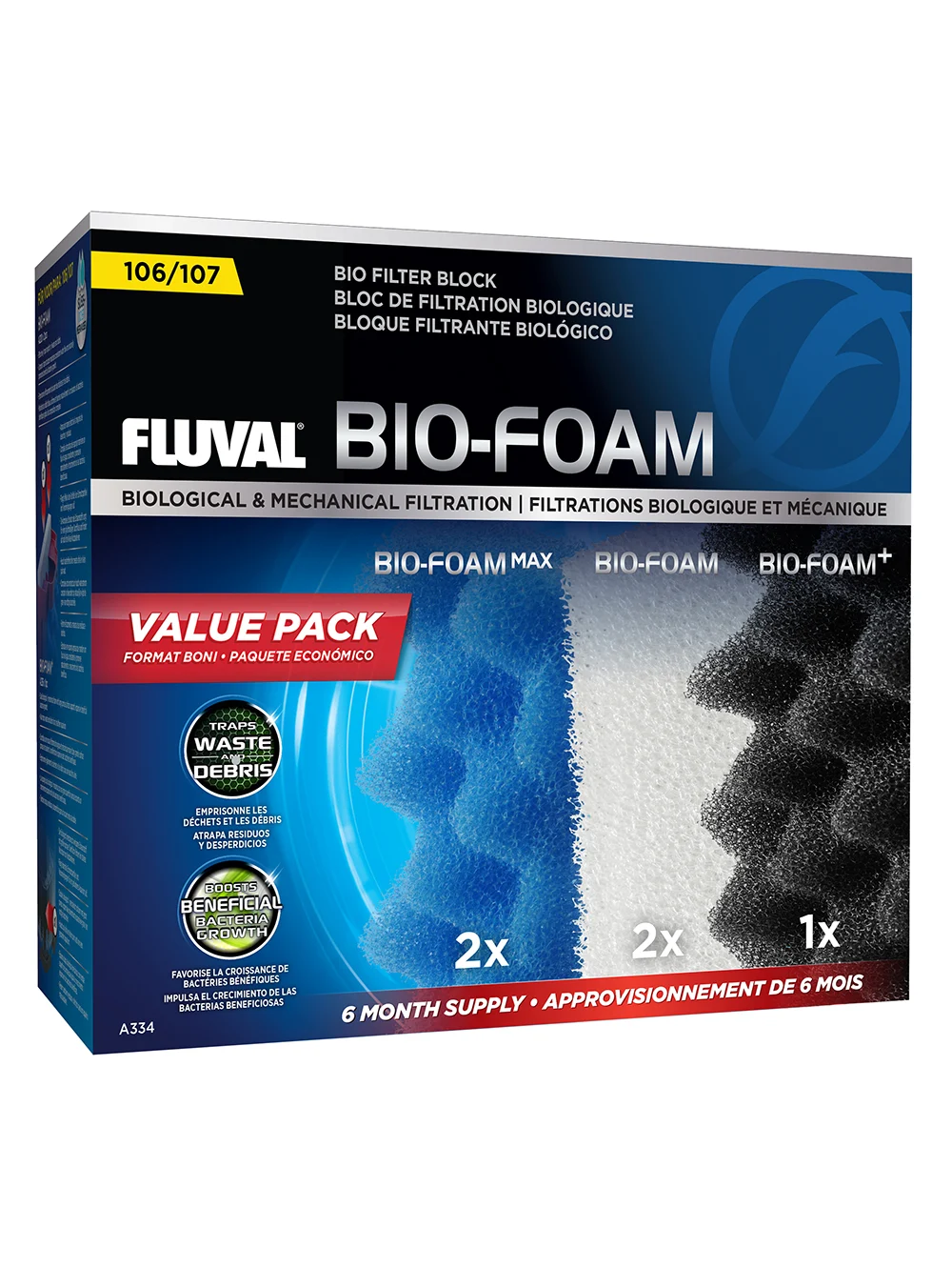 A334 FLUVAL 107 Bio-Foam Pack esponjas 6 meses